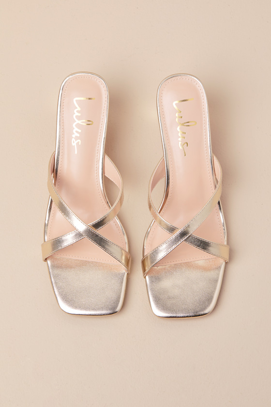 Lulus Salmma Gold Low Heel Slide Sandals In Gold