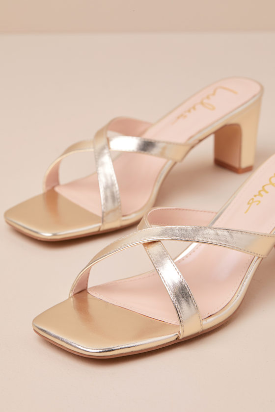 Lulus Salmma Gold Low Heel Slide Sandals In Gold