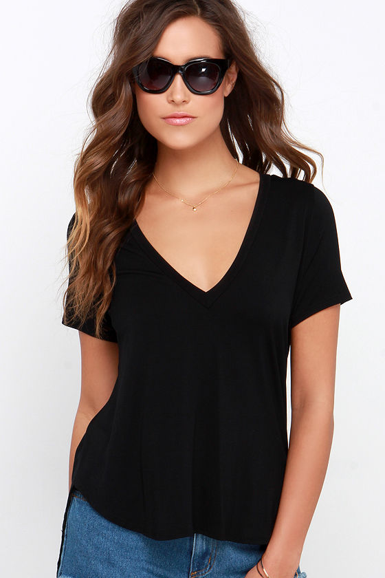 Cute Black Tee V Neck Tee Black Top TShirt 29.00 Lulus
