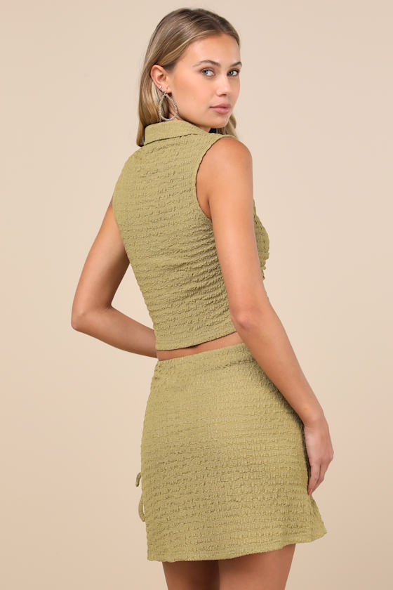 Lulus Luxe Cuteness Lime Green Textured Faux-wrap Mini Skirt In Green