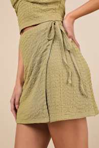 Luxe Cuteness Lime Green Textured Faux-Wrap Mini Skirt 3