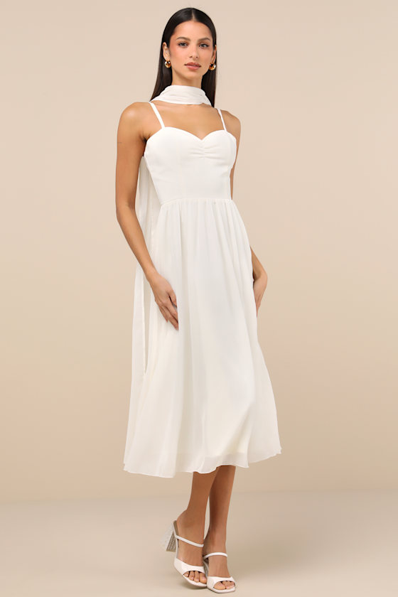 Irresistibly Darling Ivory Chiffon Midi Dress and Scarf Set 3