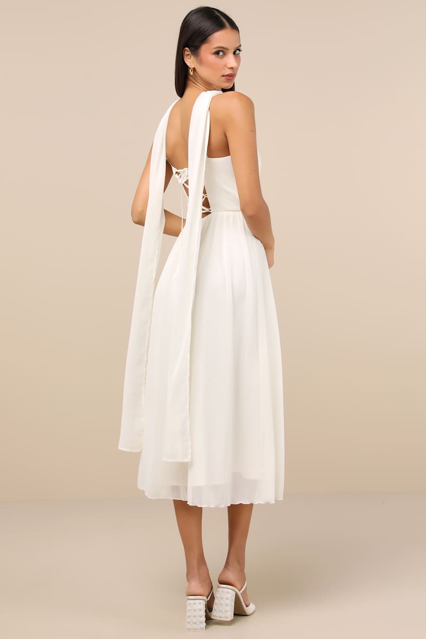 white christmas dresses Love Me | Lemon Satin Skater Mini Dress with Chiffon Scarf main image 1