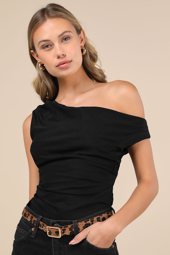 Charming Influence Black Ruched Asymmetrical Top 1