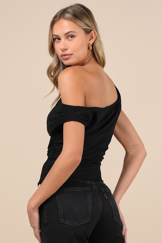 Charming Influence Black Ruched Asymmetrical Top 4