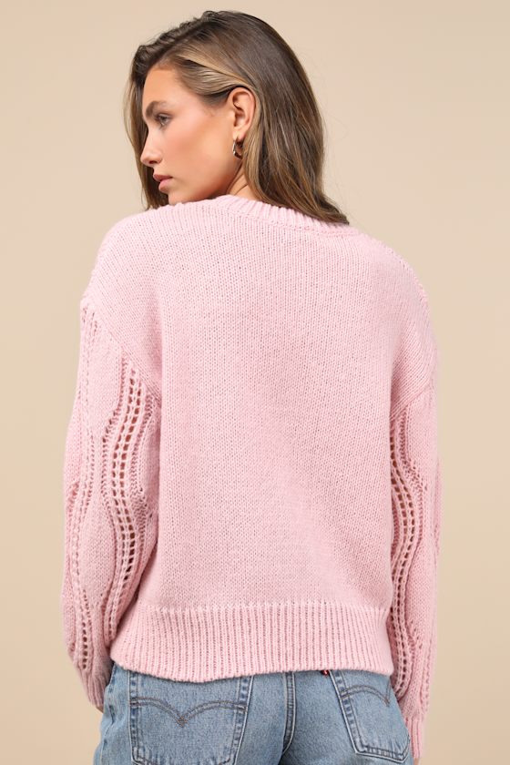 Lulus Precisely Adorable Light Pink 3d Floral Pointelle Knit Sweater In Light Pink