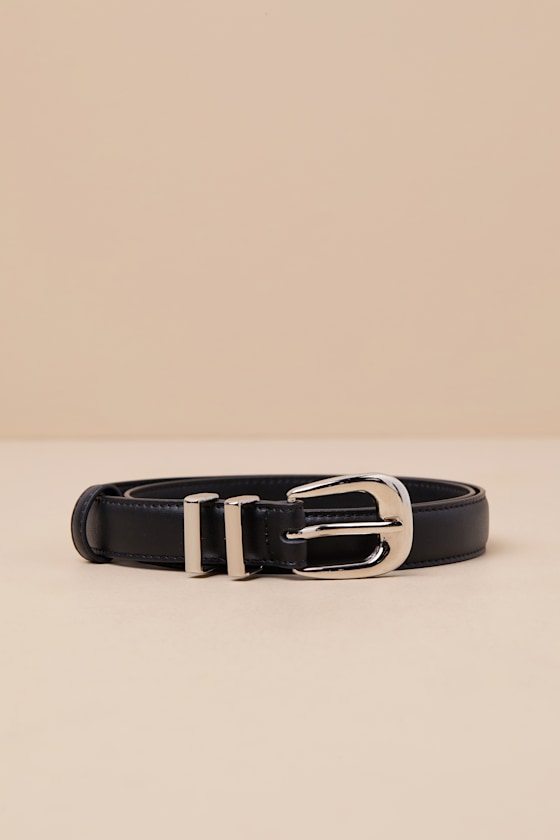 LULUS EXCLUSIVE ADDITION BLACK AND SILVER LEATHER BELT