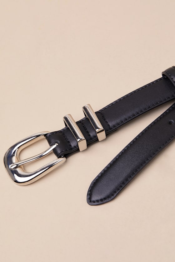 LULUS EXCLUSIVE ADDITION BLACK AND SILVER LEATHER BELT