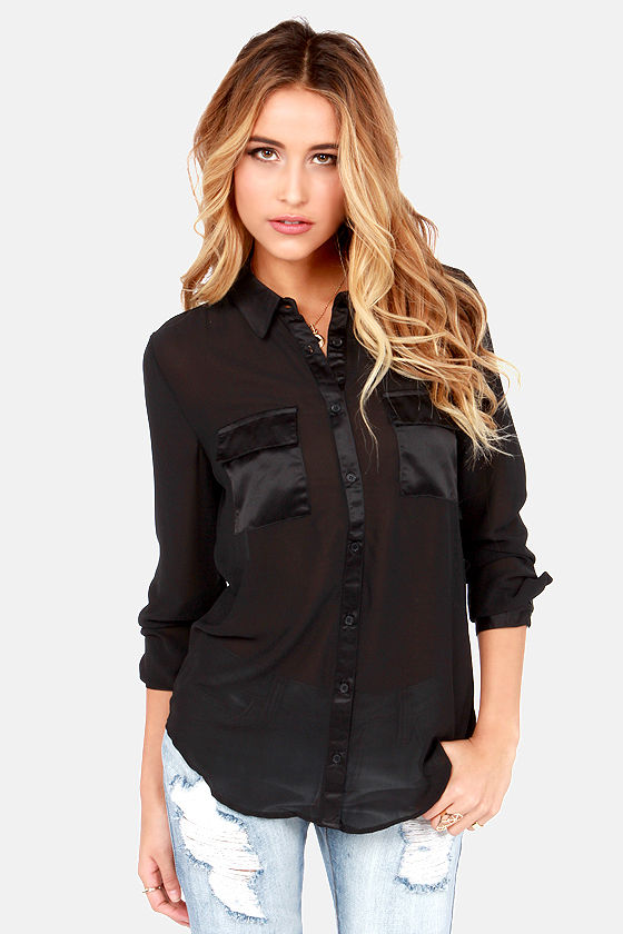 Cute Black Top - Button-Up Top - Sheer Top - $59.00 - Lulus