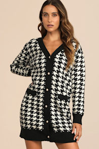 Truly Iconic Black and White Houndstooth Cardigan Sweater Dress 3