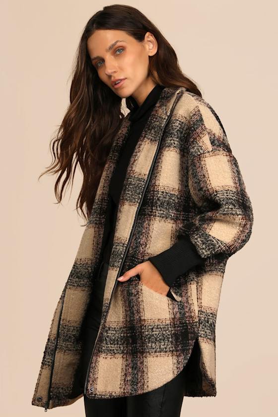 Layer on the Cozy Beige Multi Plaid Oversized Shacket 1