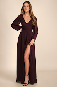 Enchant My Love Dark Purple V-Neck Long Sleeve Maxi Dress 1