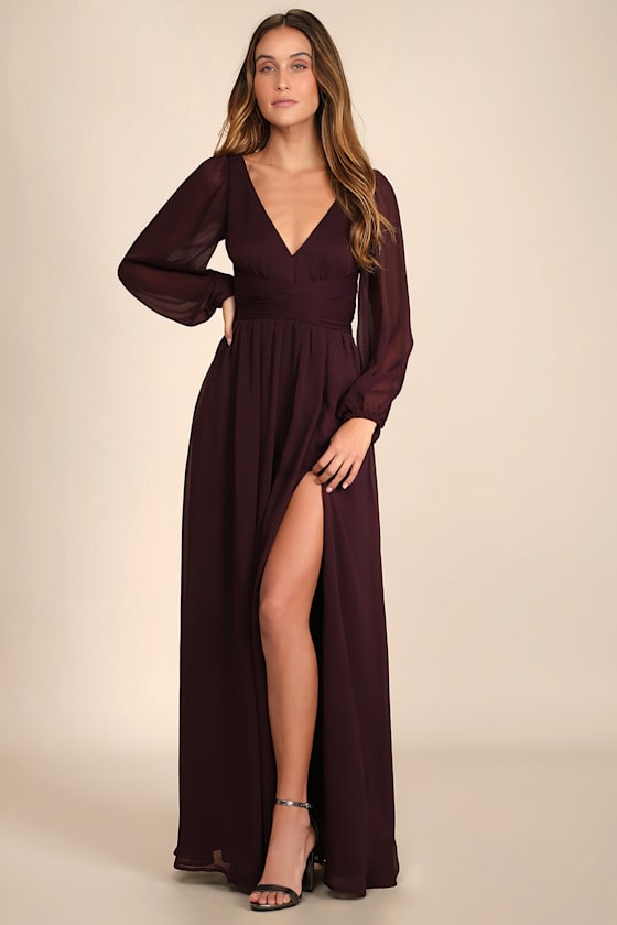 Enchant My Love Dark Purple V-Neck Long Sleeve Maxi Dress 1