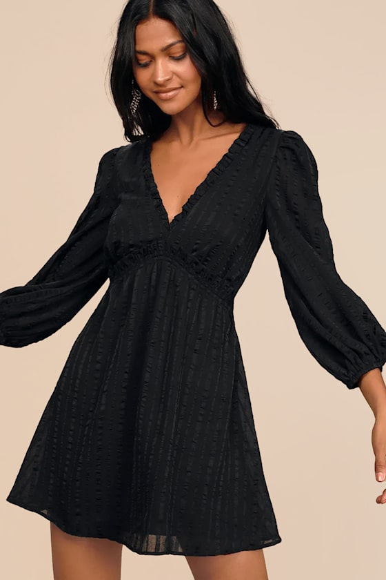 Forever In My Heart Black Striped Balloon Sleeve Mini Dress 1