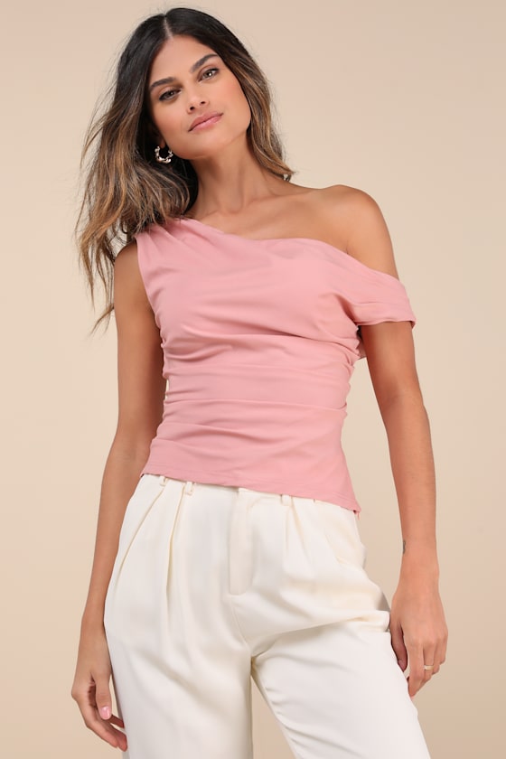 LULUS CHARMING INFLUENCE DUSTY ROSE RUCHED ASYMMETRICAL TOP 