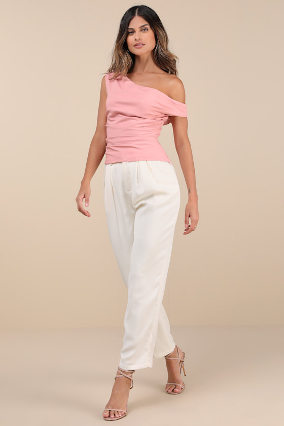 LULUS CHARMING INFLUENCE DUSTY ROSE RUCHED ASYMMETRICAL TOP 