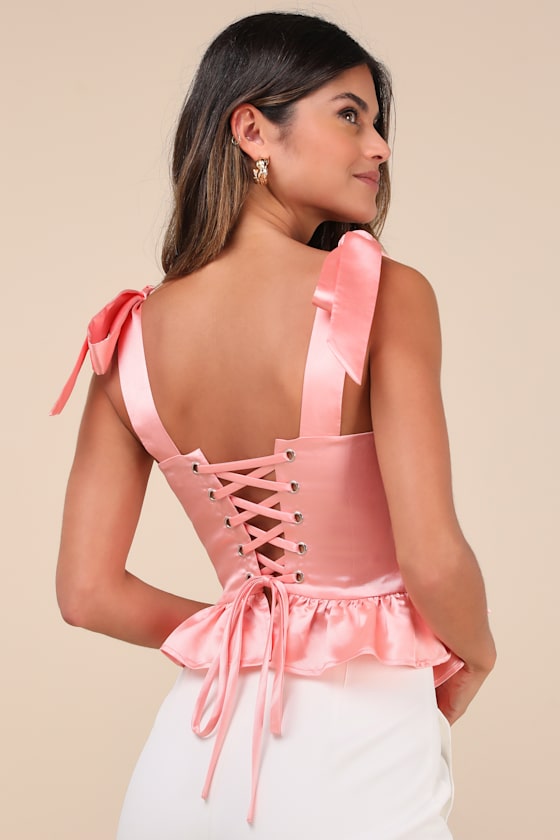 Coquettish Pink Lace-Up Bustier Top