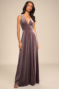 Beautiful Night Dusty Purple Velvet Sleeveless Maxi Dress 1