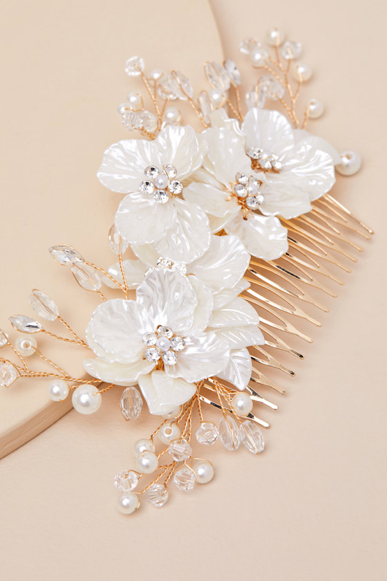 So Marvelous Gold Bead Flower Hair Comb 2