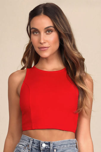 Let's Tie It Red Tie-Back Cropped Tank Top 1