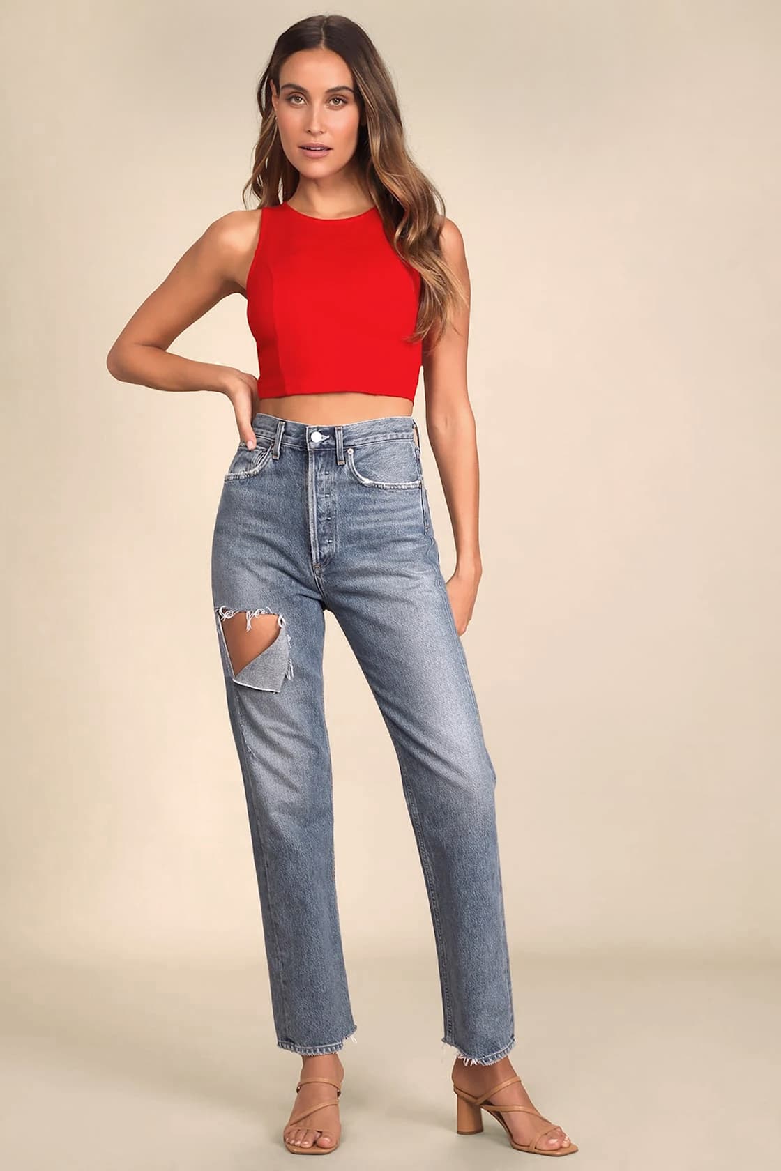 Let's Tie It Red Tie-Back Cropped Tank Top