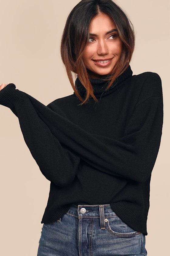 Essential Black Sweater - Cowl Neck Sweater - Lightweight