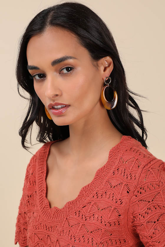 Gold and Brown Tortoise Statement Earrings Womens One Size Lulus Prom
