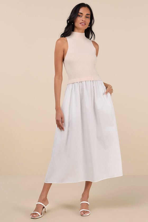 Confident Cues Ivory Two-Tone Mixed Media Midi Dress 5