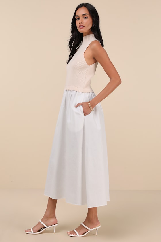 Confident Cues Ivory Two-Tone Mixed Media Midi Dress 6