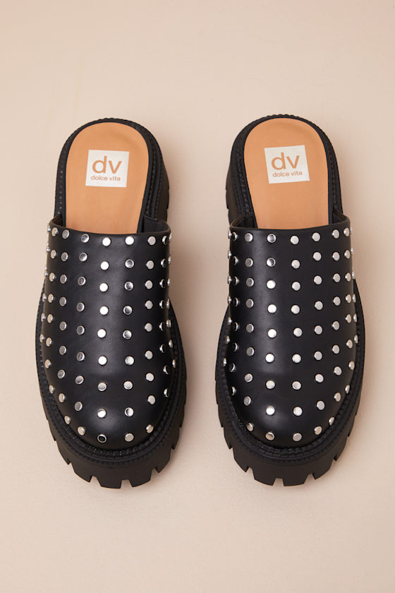 Dolce Vita Lexy Black Studded Platform Clogs In Black