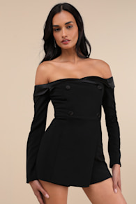 Exquisite Energy Black Off-the-Shoulder Skort Romper