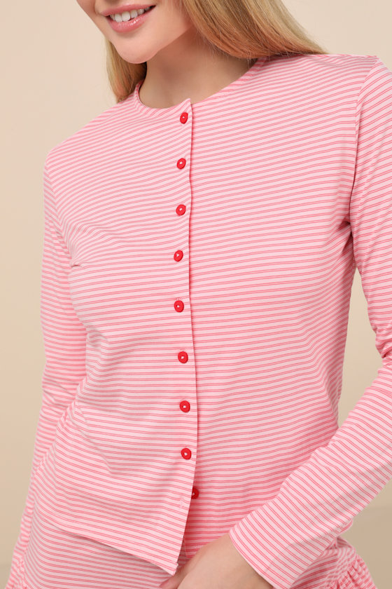 Tyler Mcgillivary Polly Pink Striped Button-front Cardigan Sweater In Pink
