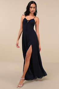 Marveled Beauty Navy Sleeveless Tie-Front Maxi Dress 2