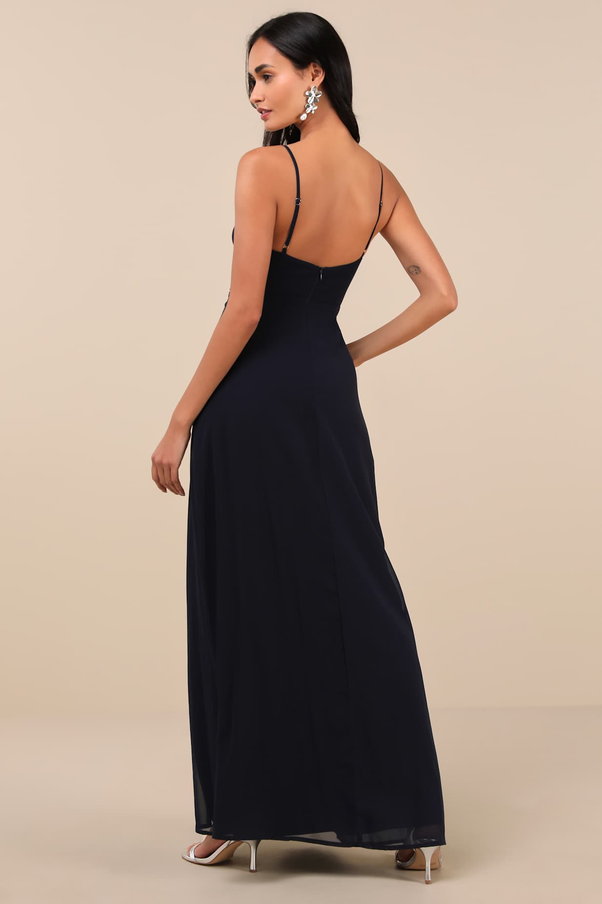 Marveled Beauty Navy Sleeveless Tie-Front Maxi Dress