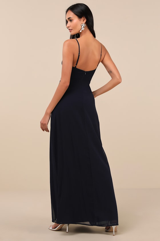 Marveled Beauty Navy Sleeveless Tie-Front Maxi Dress 3