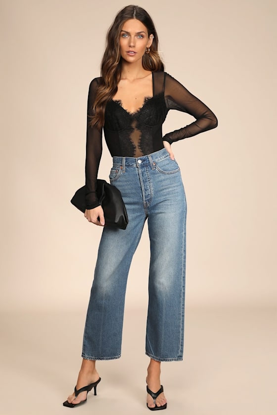 Stay Sultry Black Mesh Lace Long Sleeve Bodysuit - thumbnail 4