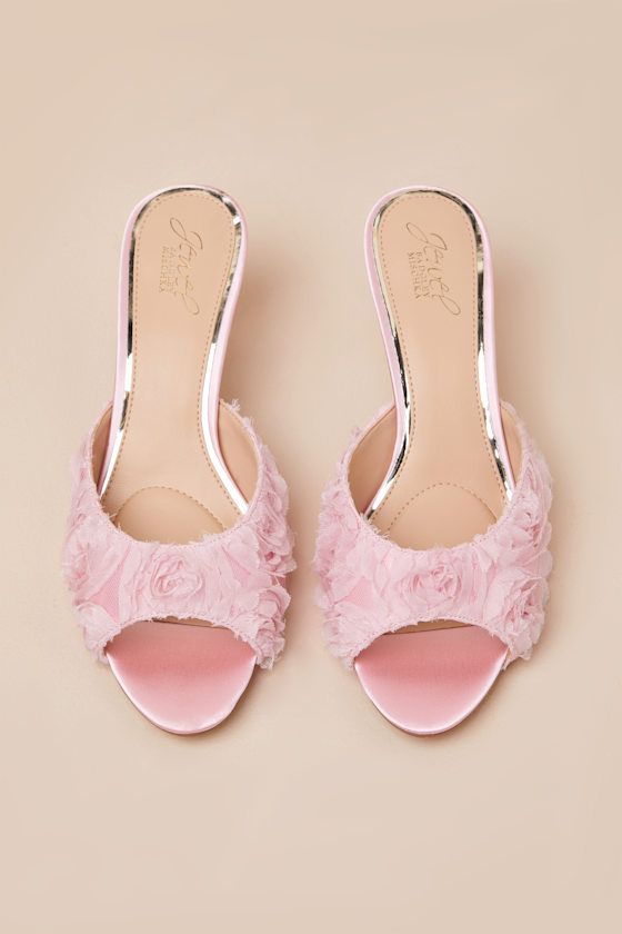 Jewel By Badgley Mischka Scarlet Pink Satin Kitten Heel Slide Sandals In Pink