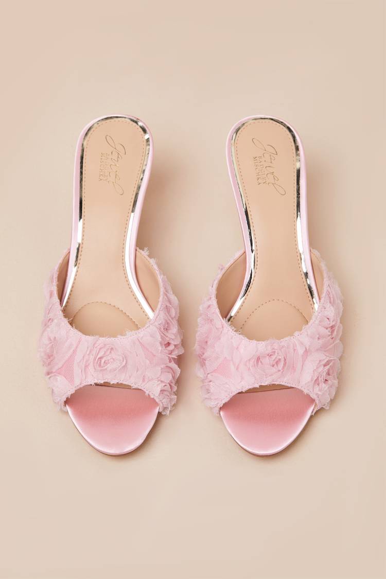 Scarlet Pink Satin Kitten Heel Slide Sandals