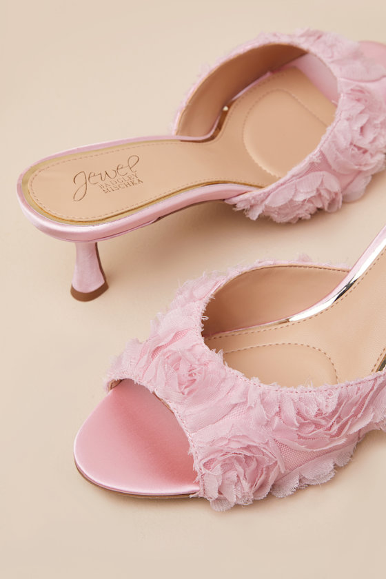 Jewel By Badgley Mischka Scarlet Pink Satin Kitten Heel Slide Sandals In Pink