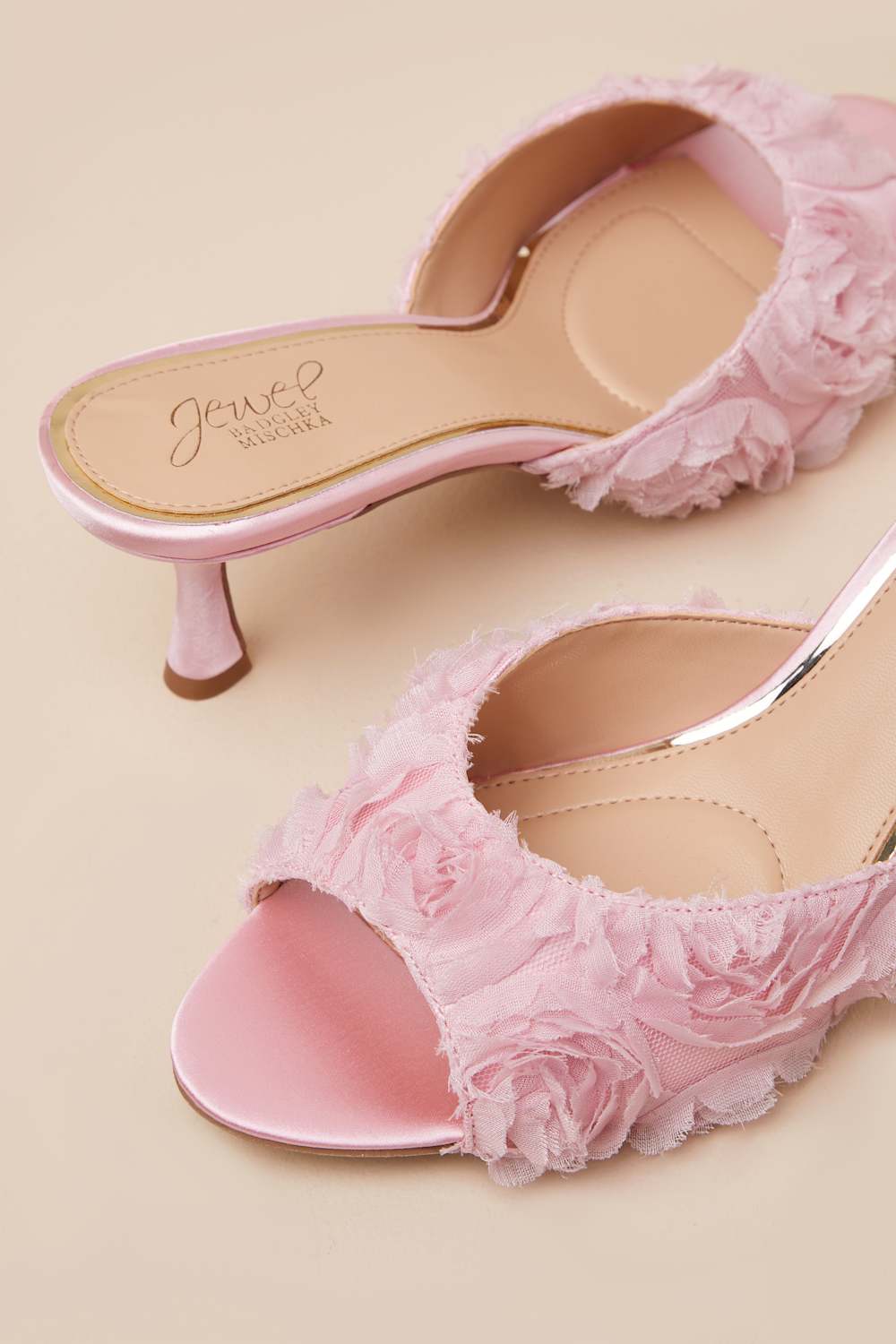 Scarlet Pink Satin Kitten Heel Slide Sandals