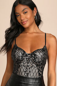Purely Passionate Beige and Black Sequin Bustier Bodysuit 7