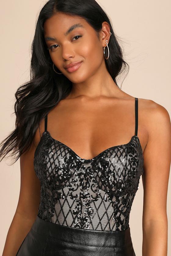 Purely Passionate Beige and Black Sequin Bustier Bodysuit 7