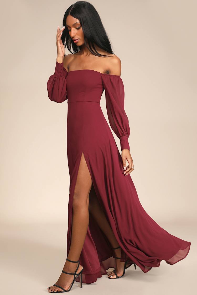 Off The Shoulder Burgundy Party Dress
