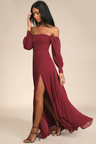 Feel the Romance Burgundy Off-the-Shoulder Maxi Dress 5
