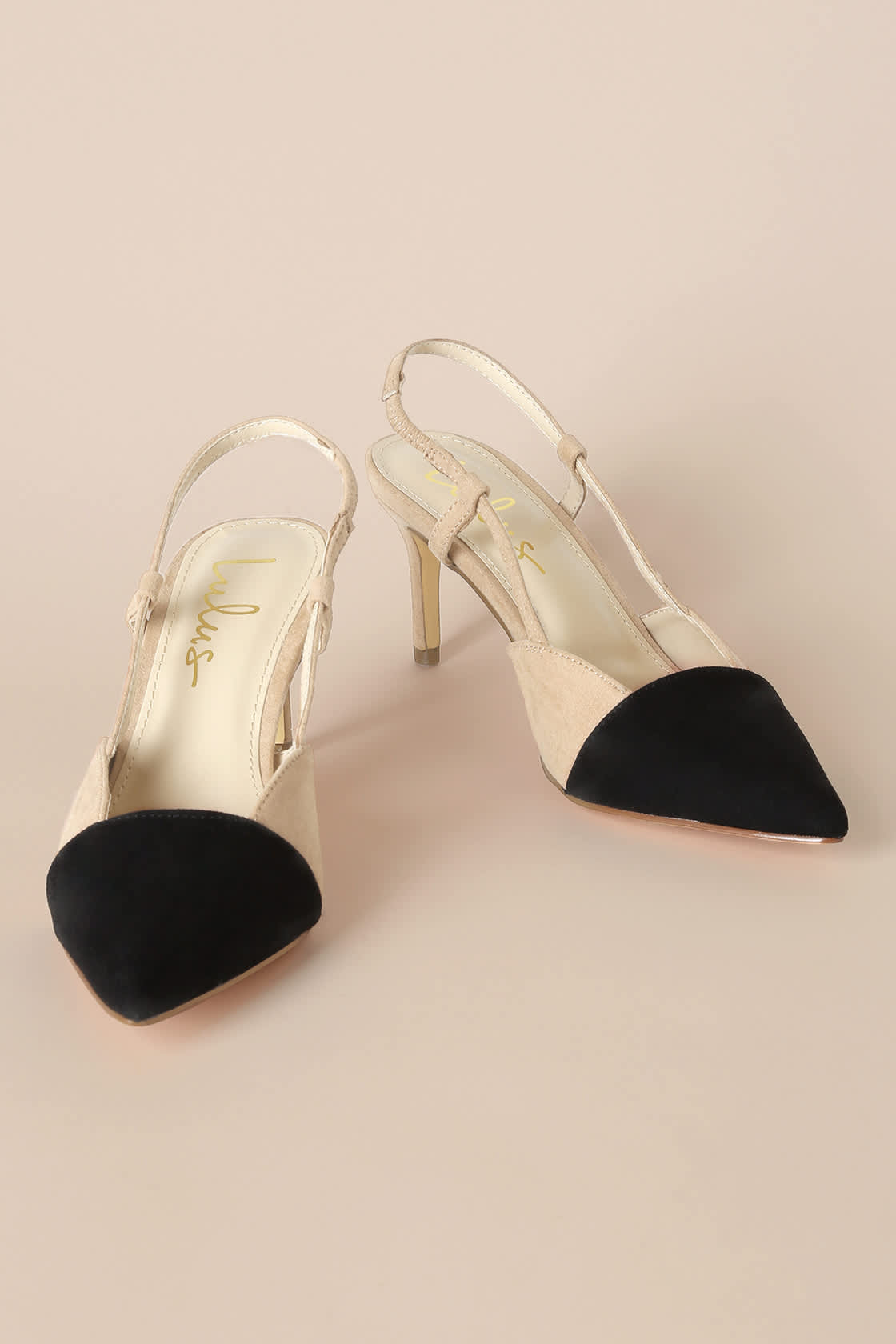 Steviee Black and Beige Pointed-Toe Slingback Pumps