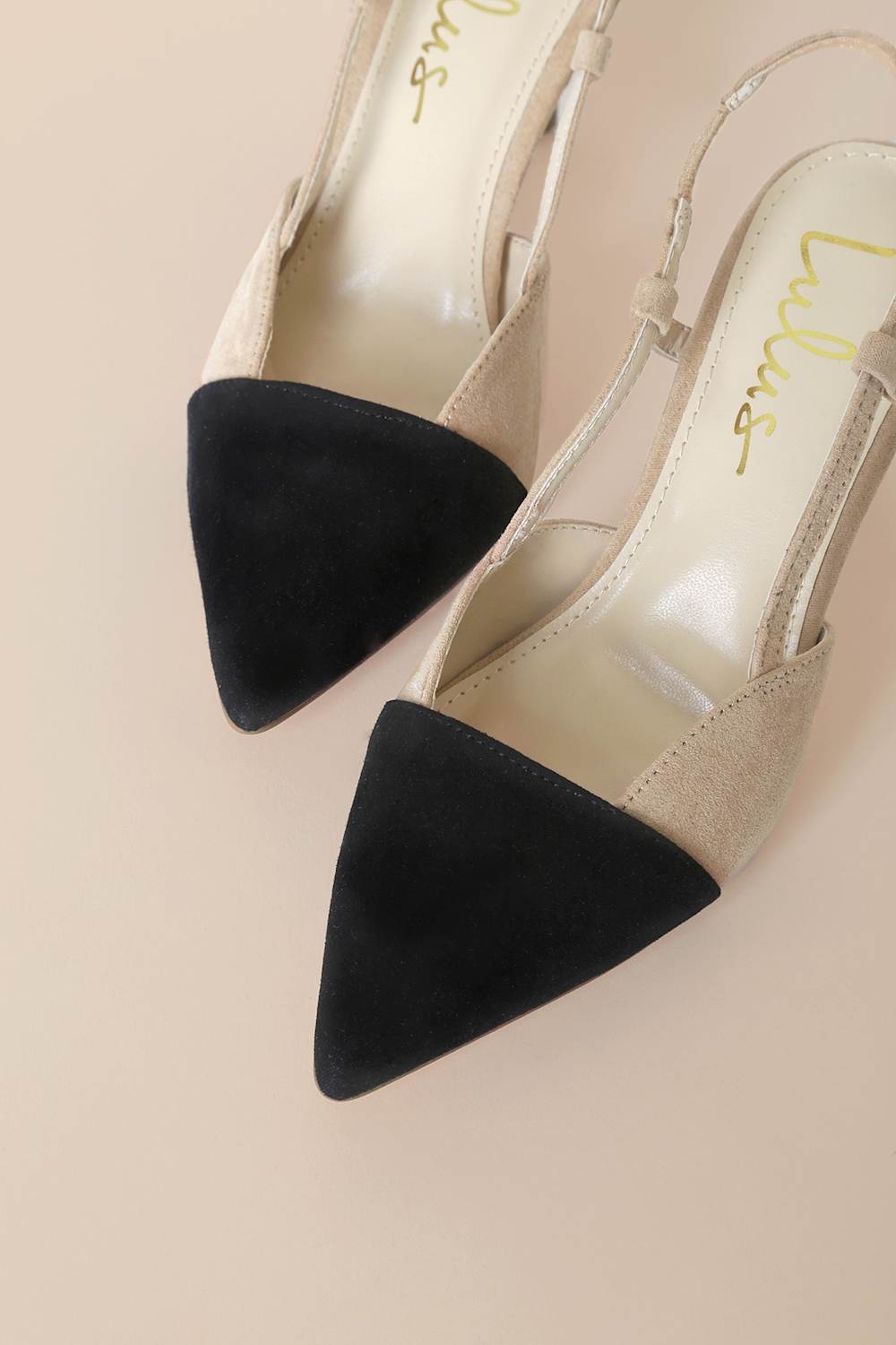 Steviee Black and Beige Pointed-Toe Slingback Pumps
