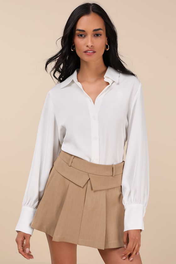 Lulus On It Khaki Pleated Mini Skirt In Brown
