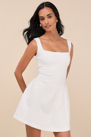Lulus | White Sleeveless Pleated Mini Dress | Womens | Large (Available in XL) | 100% Polyester