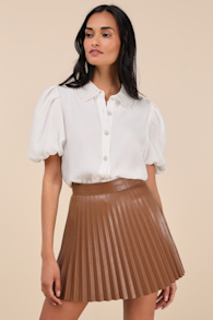 Better Luck Next Time Brown Vegan Leather Pleated Mini Skirt 1