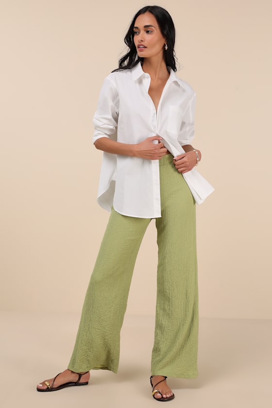 Lulus Easygoing Energy Light Green Textured High-rise Pants In Green